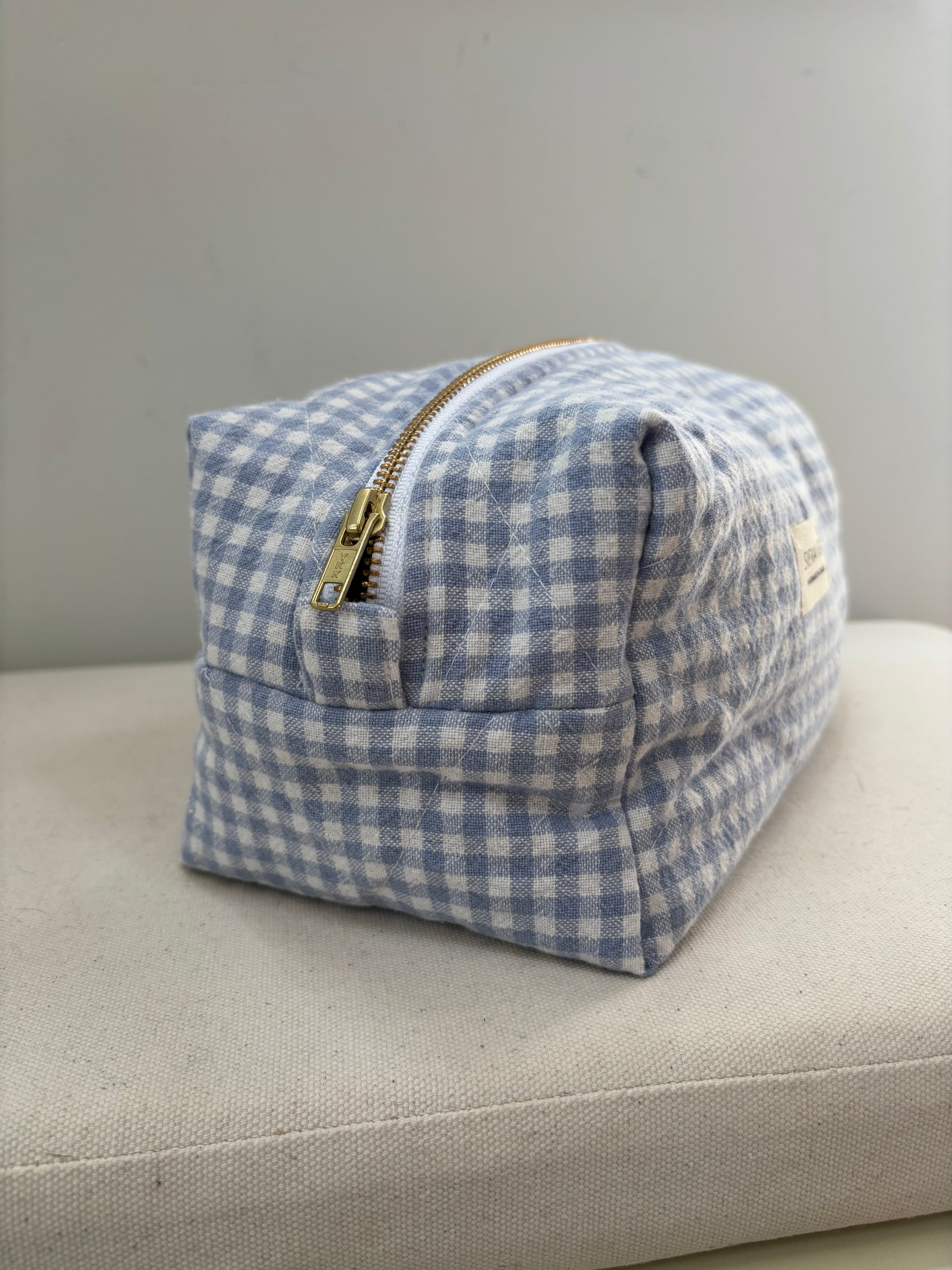 Powder Blue Gingham Quilted Pouch - Large