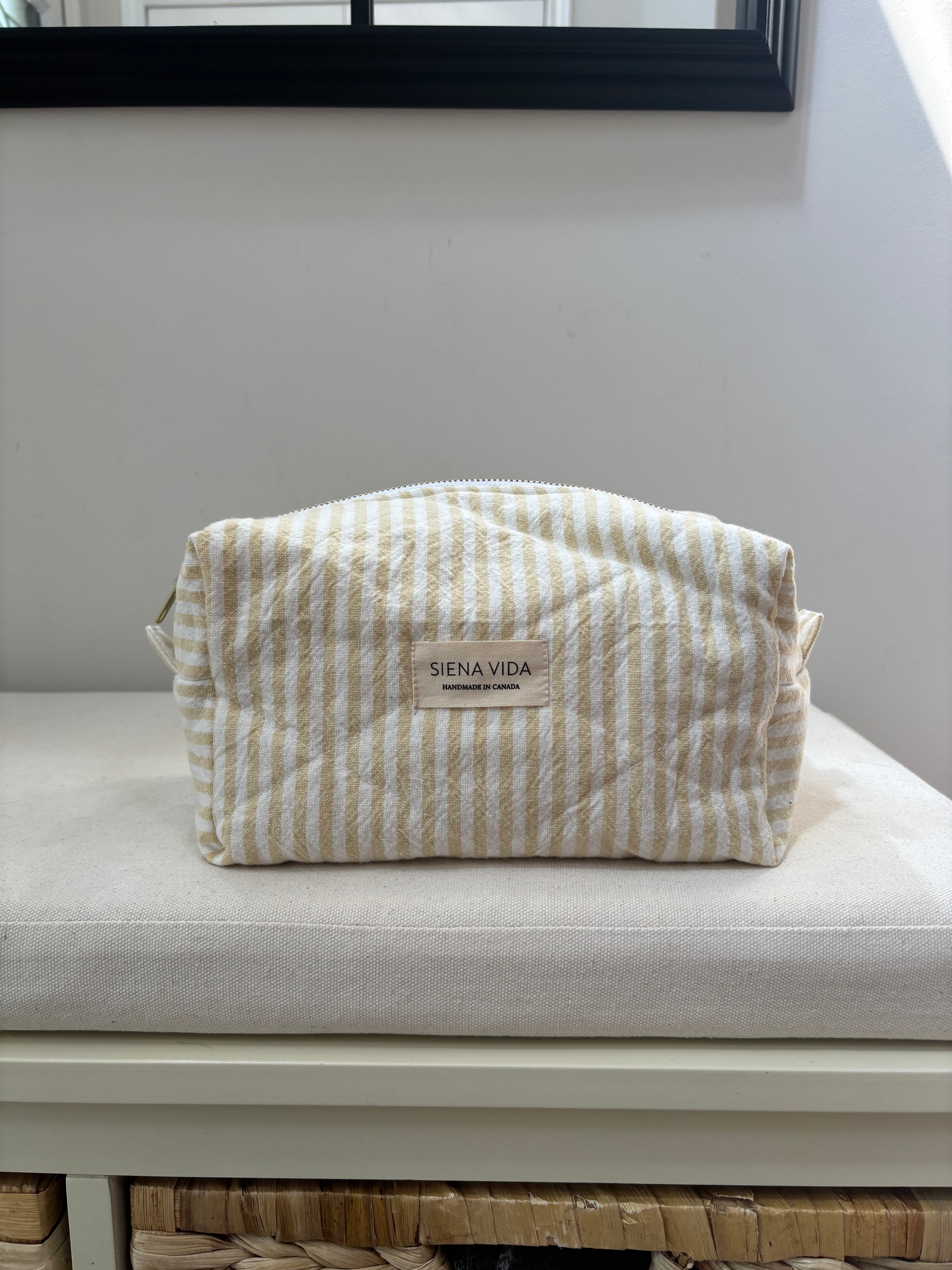 Yellow Stripe Quilted Pouch - Large