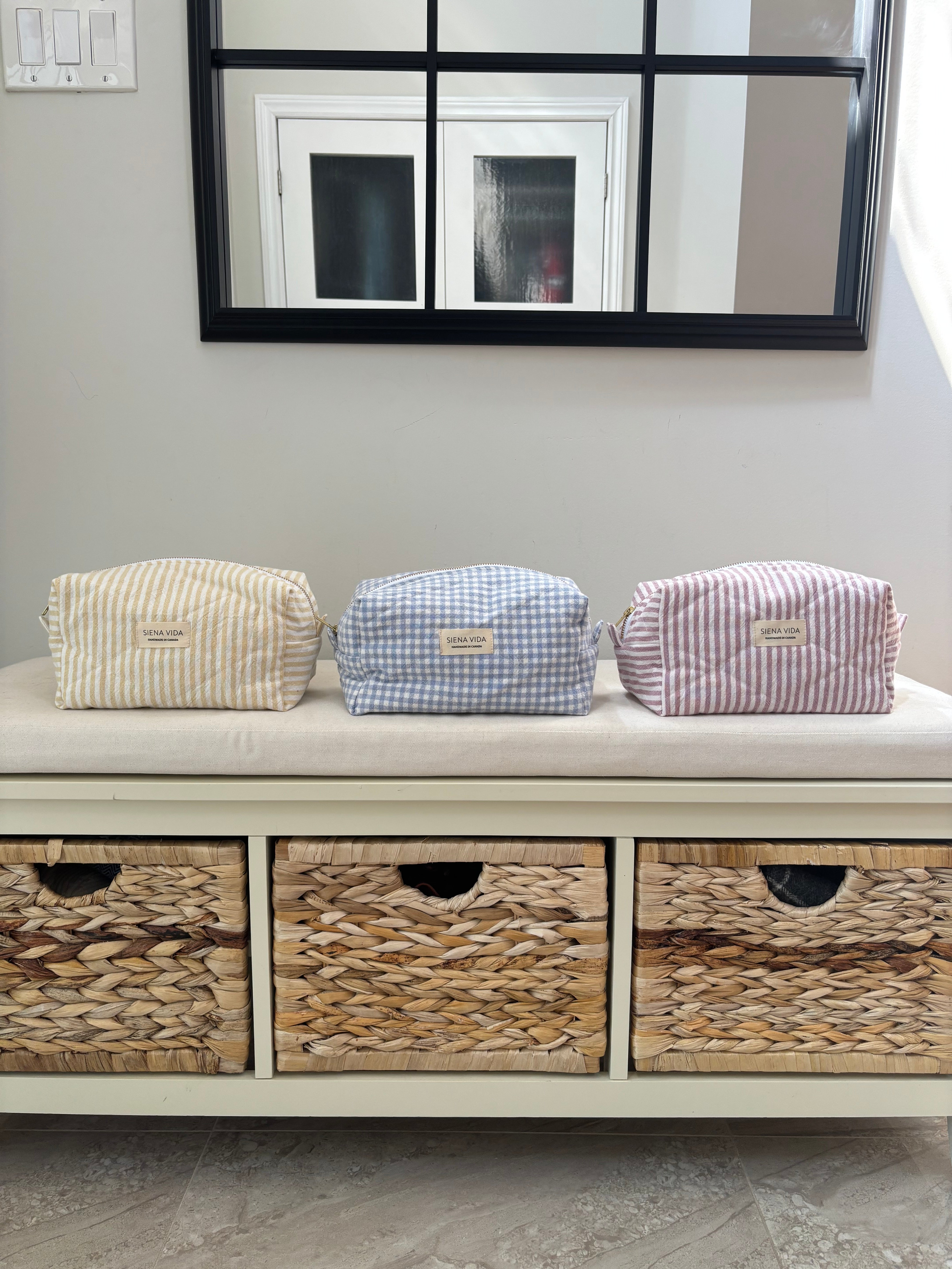 Yellow Stripe Quilted Pouch - Large