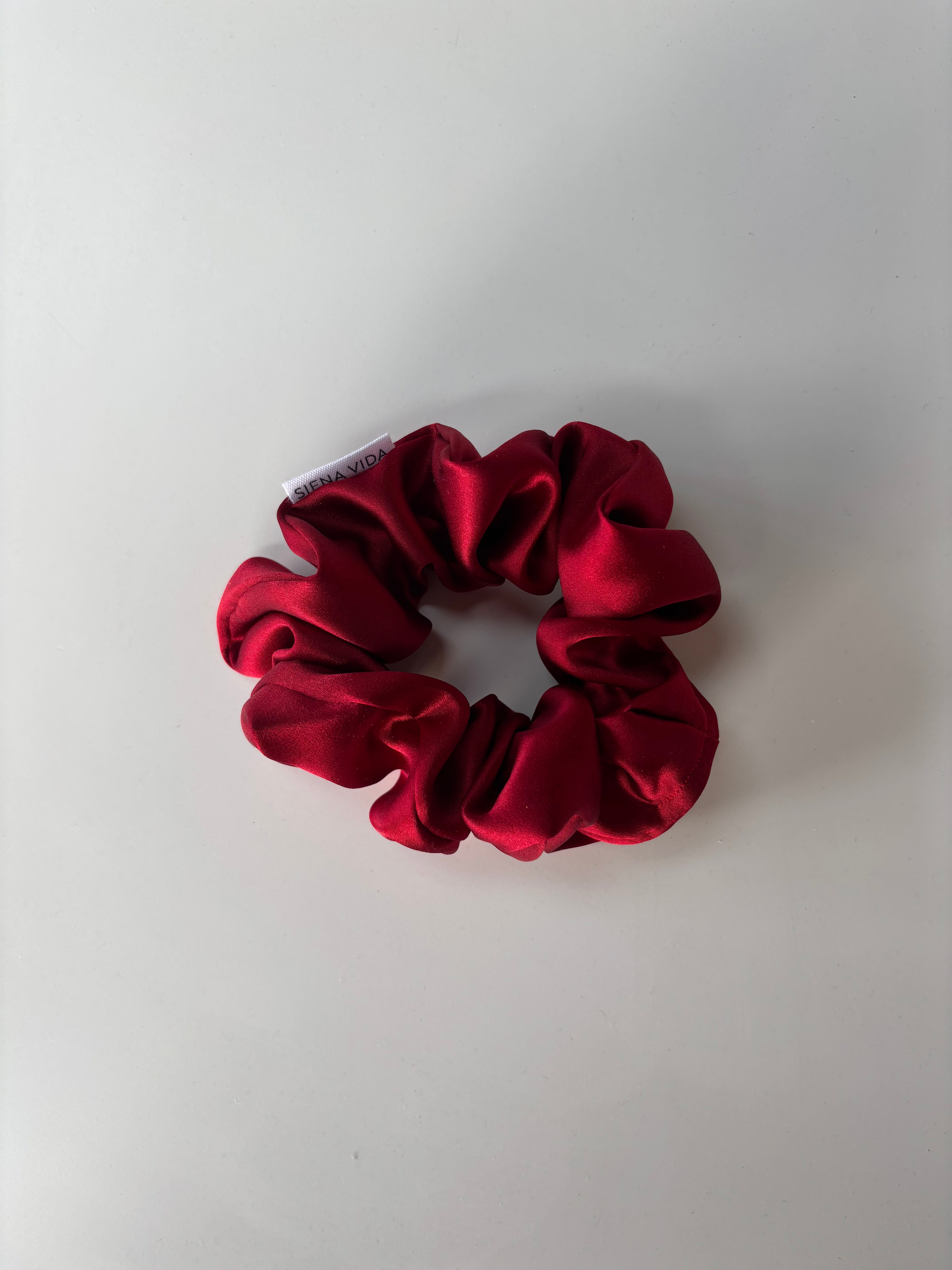 Cherry Red Silk Scrunchie - Classic