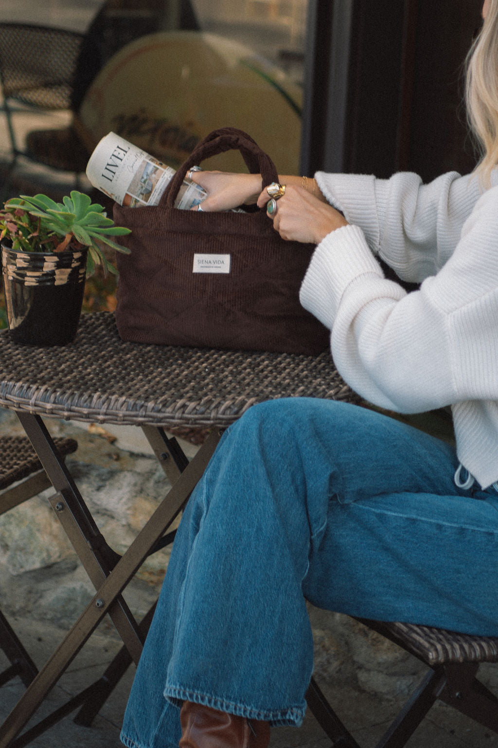Espresso Corduroy Quilted Tote Bag - Small
