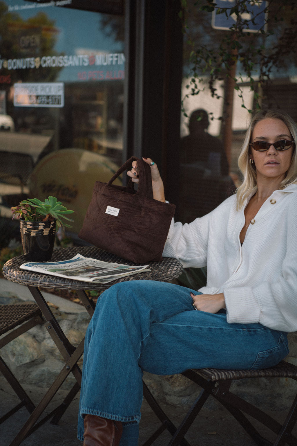 Espresso Corduroy Quilted Tote Bag - Small