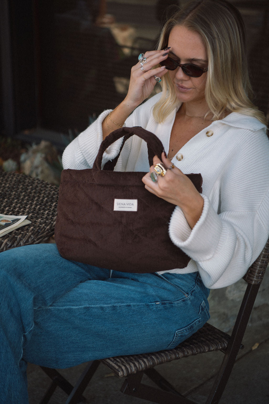 Espresso Corduroy Quilted Tote Bag - Small
