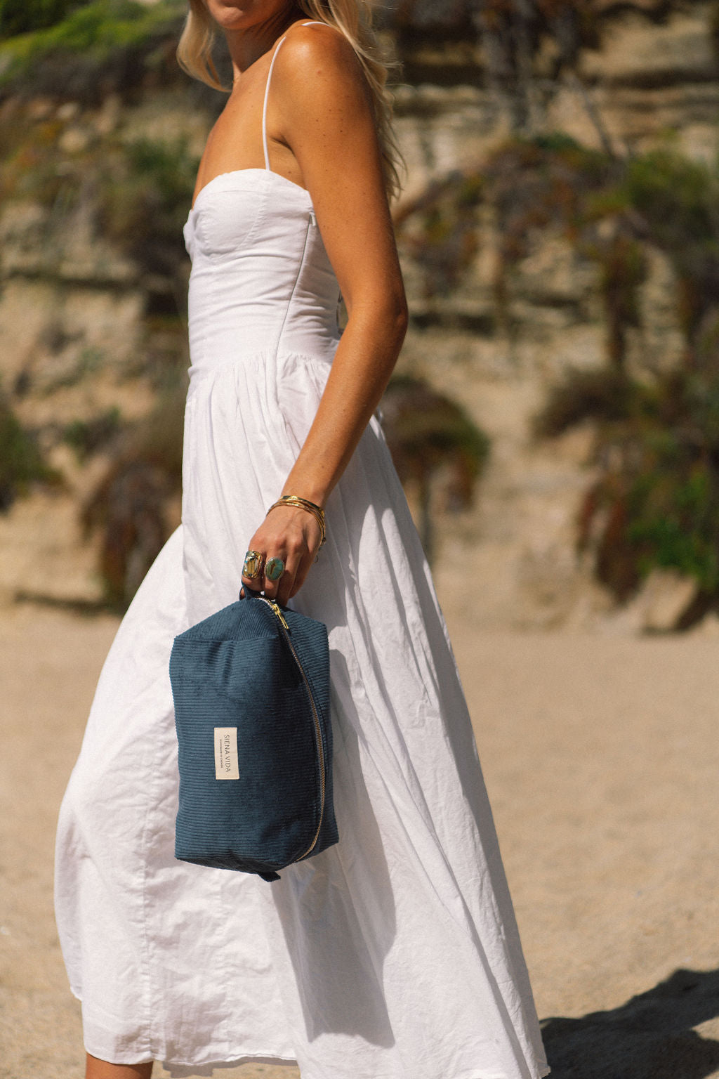 Slate Blue Corduroy Pouch - Large