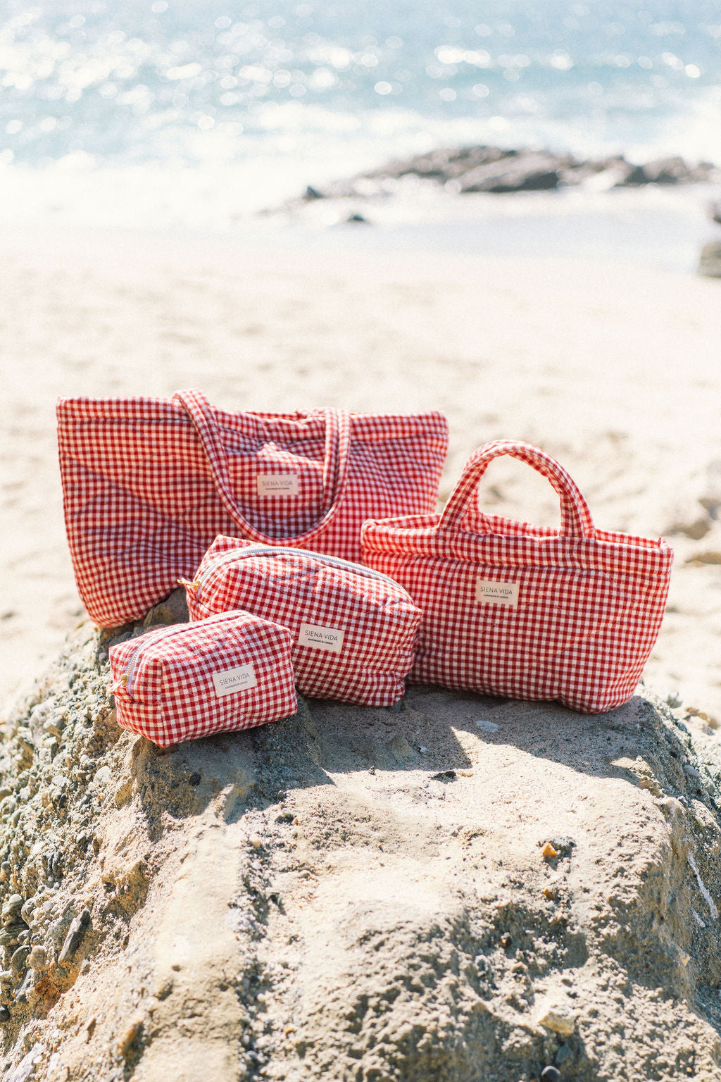 Red Gingham Quilted Pouch - Large