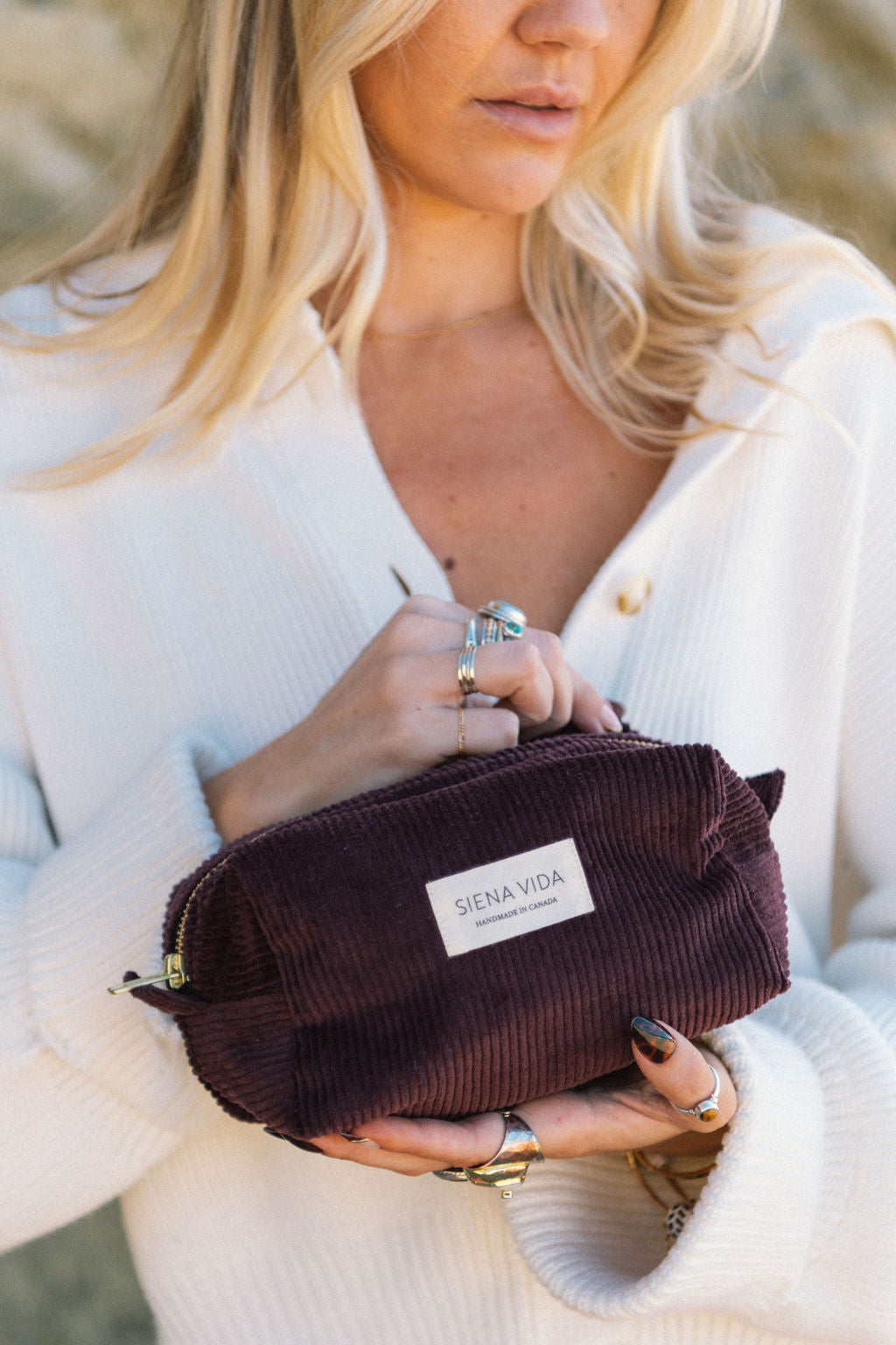Burgundy Corduroy Pouch - Small