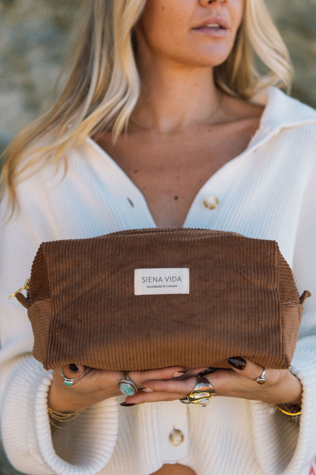 Mocha Corduroy Pouch - Large