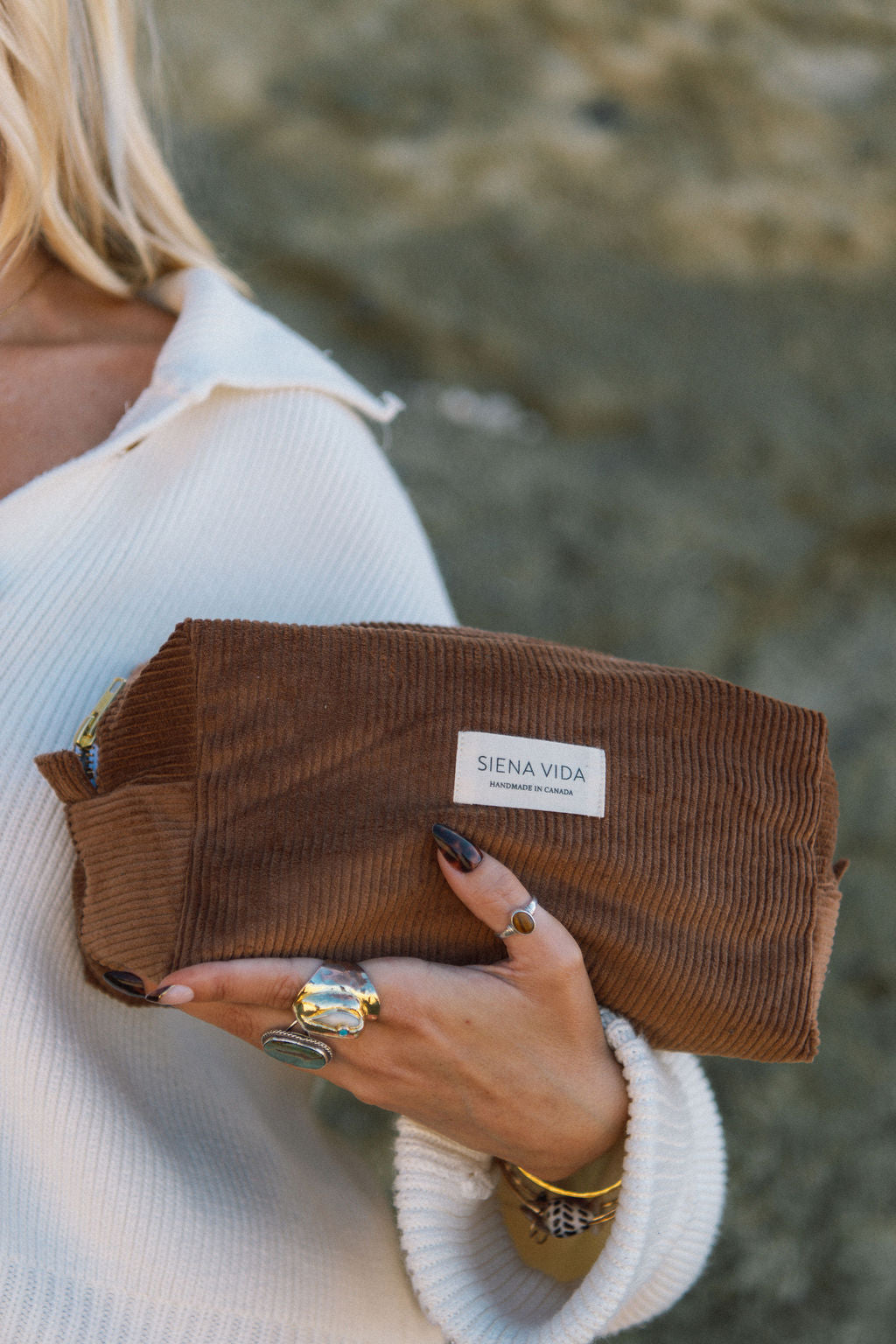 Mocha Corduroy Pouch - Large