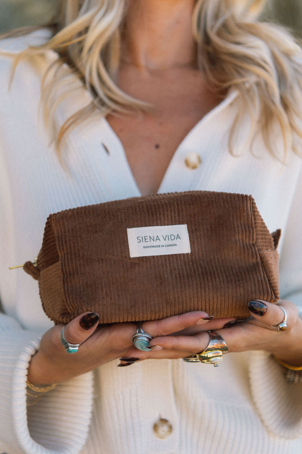 Mocha Corduroy Pouch - Small