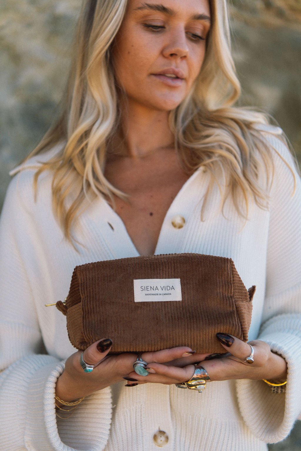 Mocha Corduroy Pouch - Small