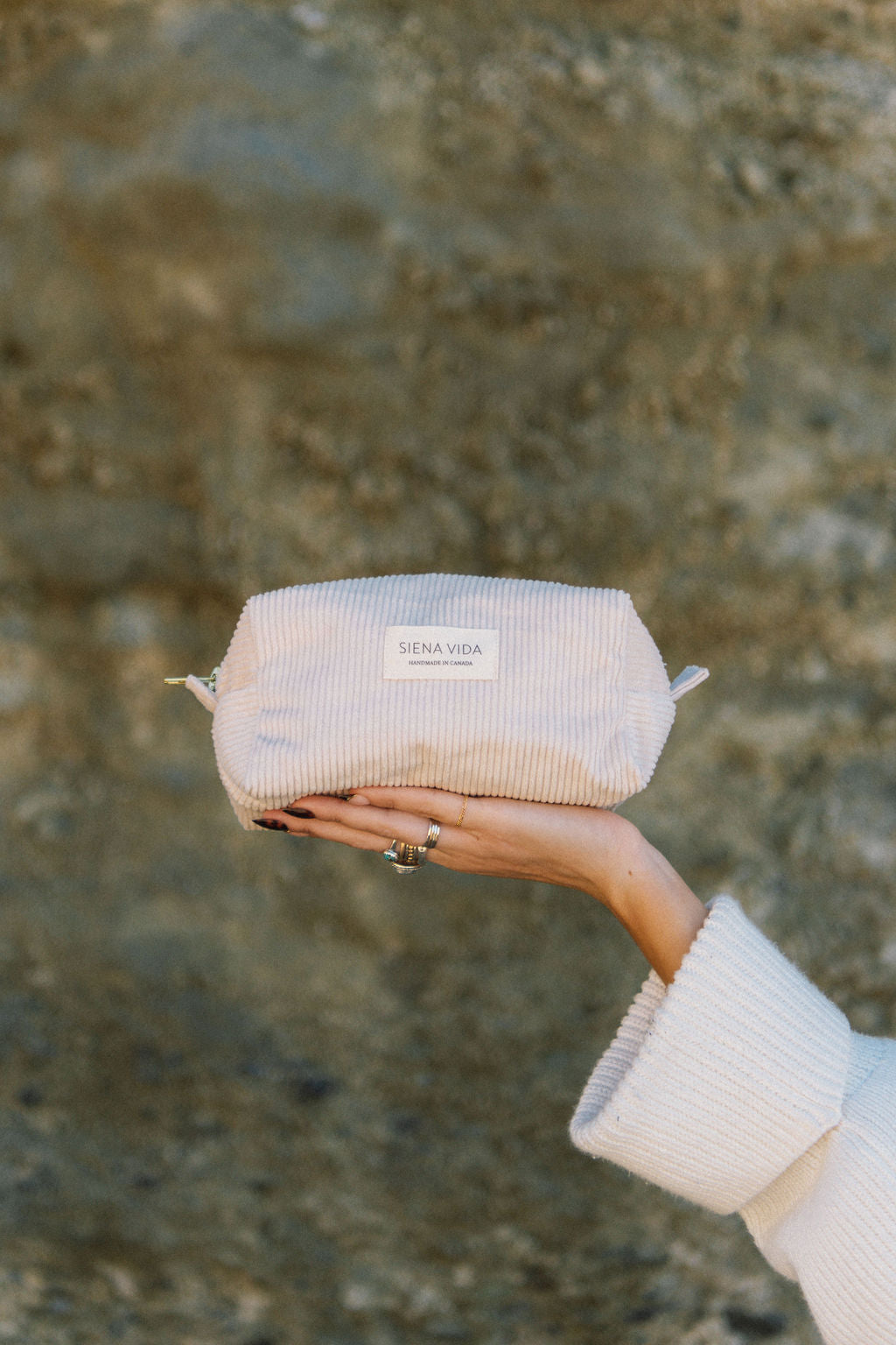 Ivory Corduroy Pouch - Small