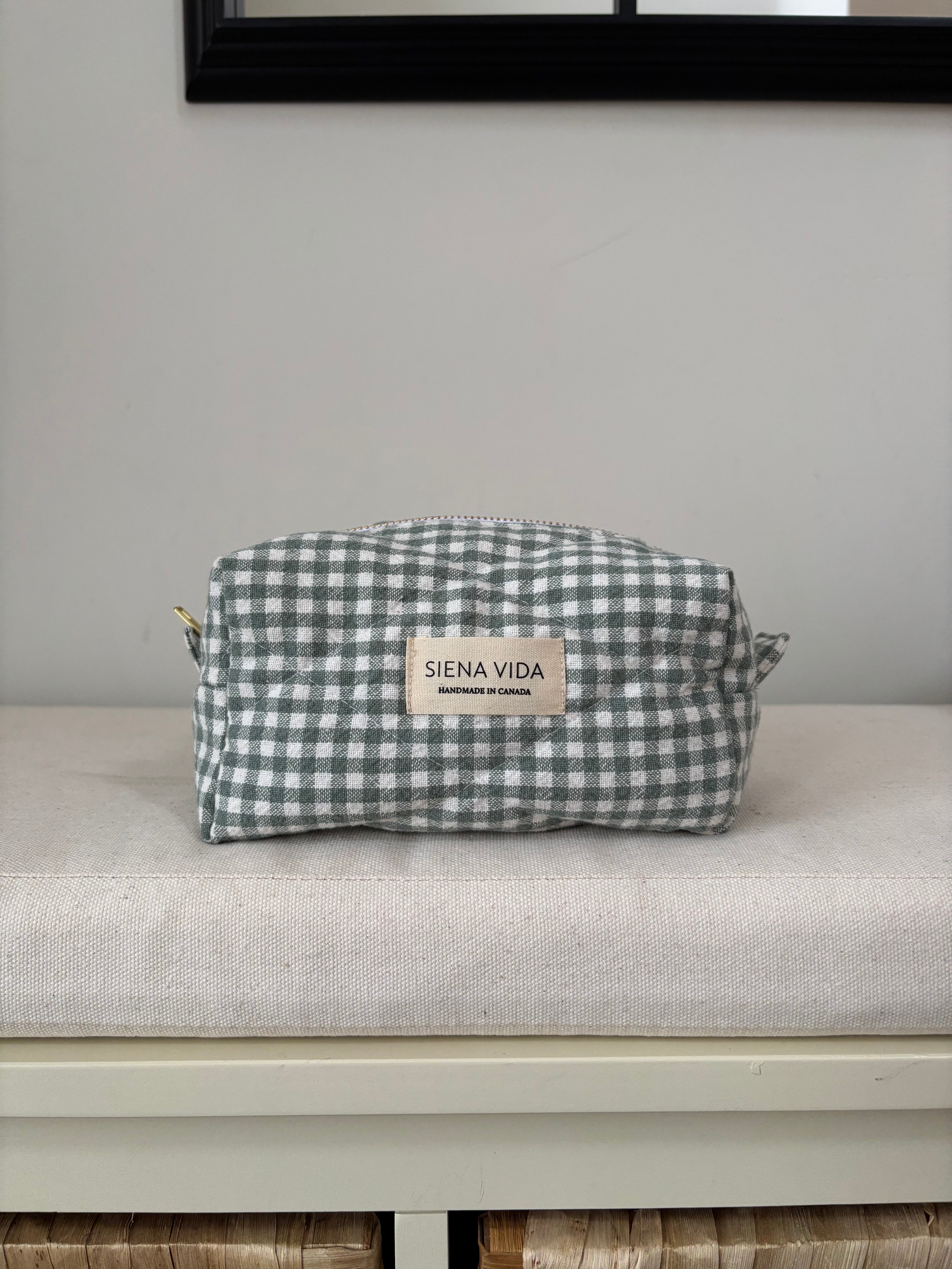 PRE-ORDER: Sage Gingham Quilted Pouch - Small