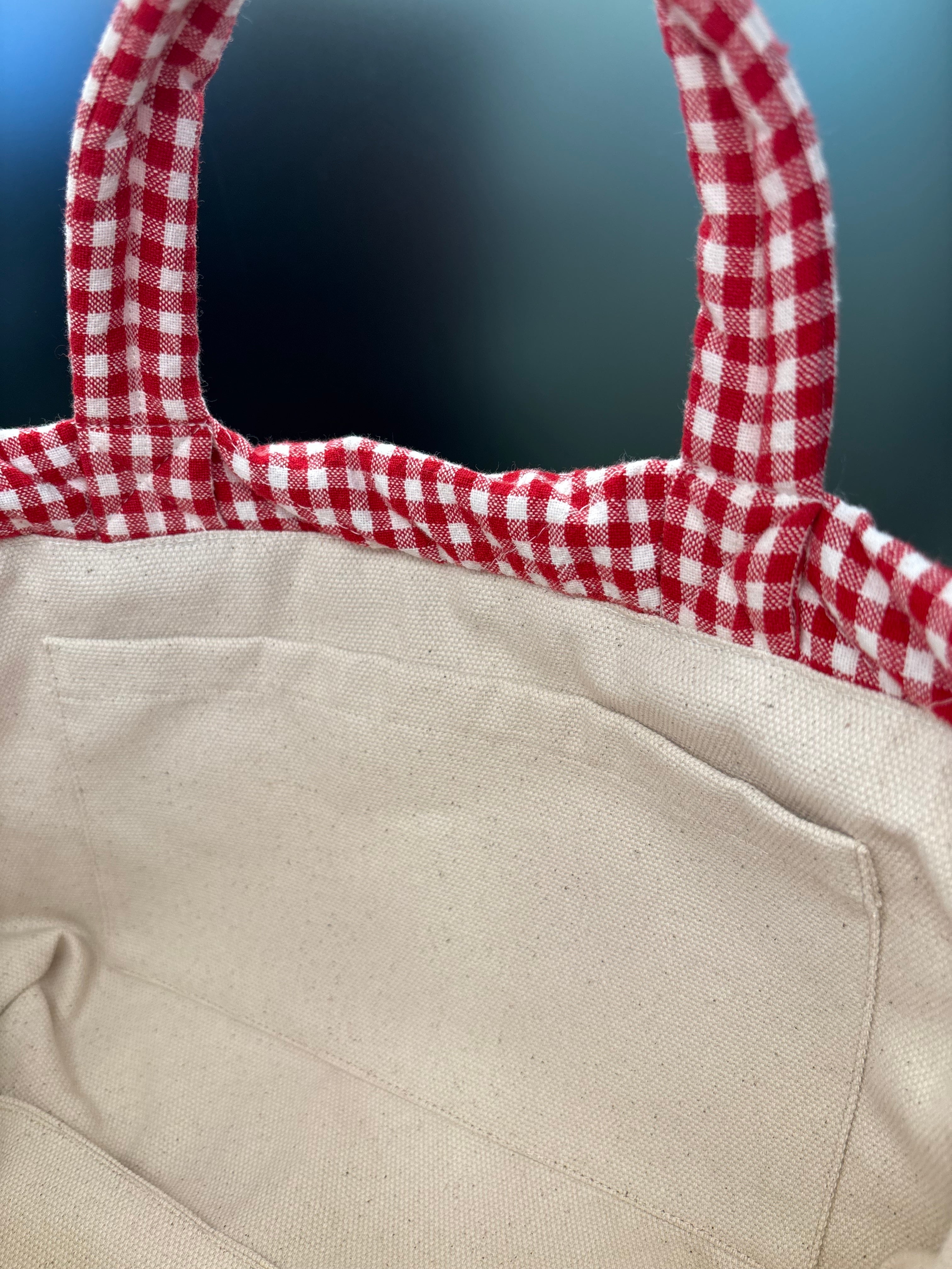 Red Gingham Quilted Tote Bag - Small