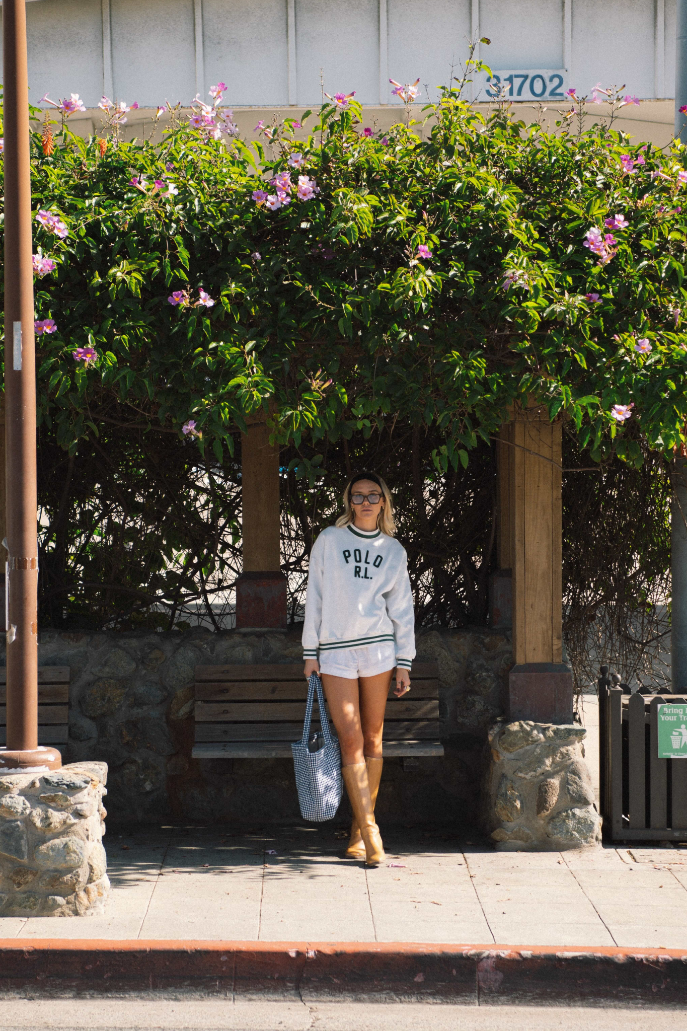 Navy Gingham Quilted Tote Bag - Large