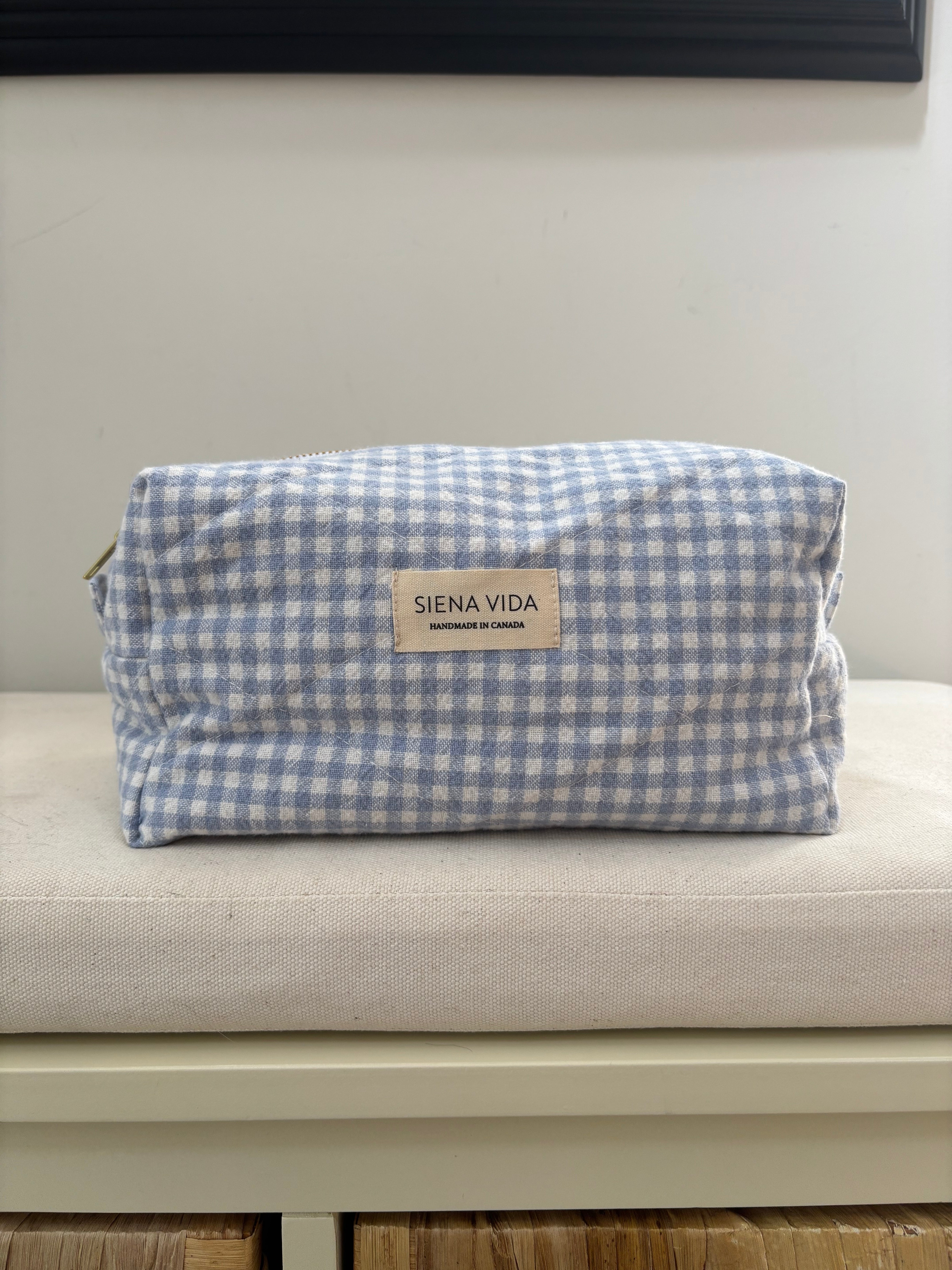 Siena Vida Powder Blue Gingham Quilted Pouch