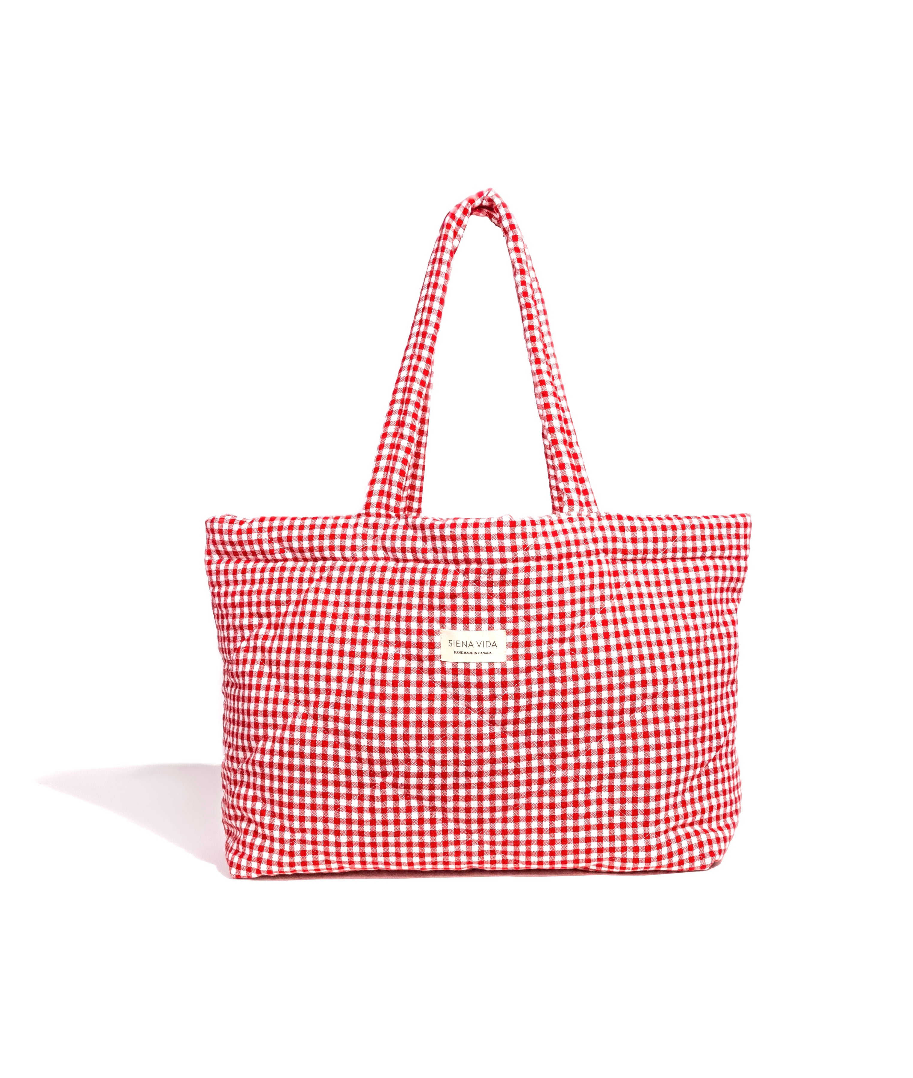 Red Gingham Quilted Tote Bag - Large