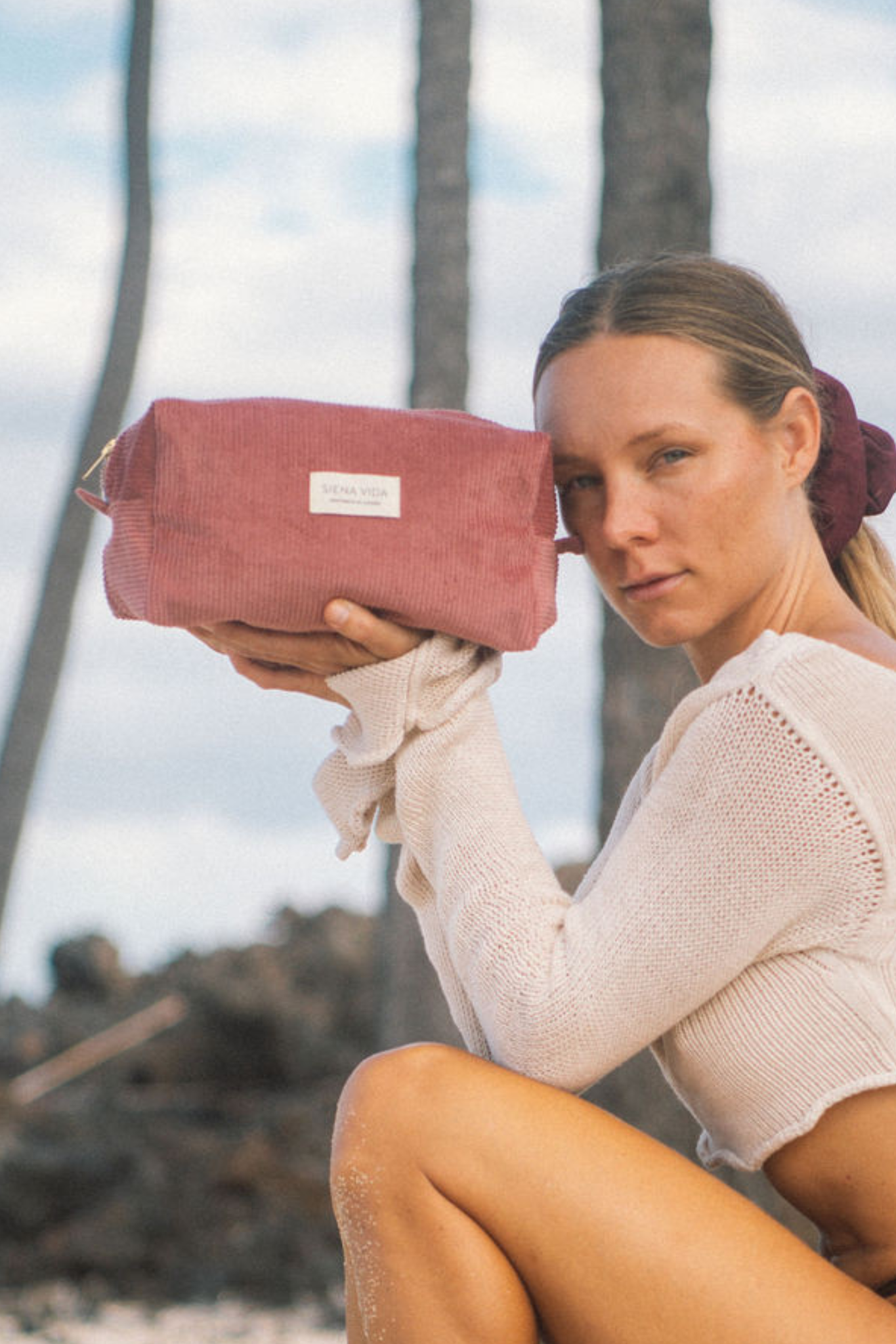 Dusty Rose Corduroy Pouch - Large