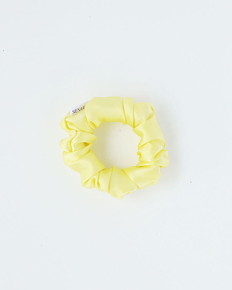 Light yellow silk scrunchie in petite size